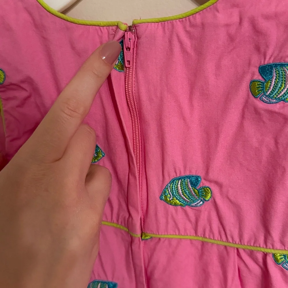Vintage Lilly Pulitzer Dress Pink with Fish Lace Detailing Size 4T 100% Cotton‎